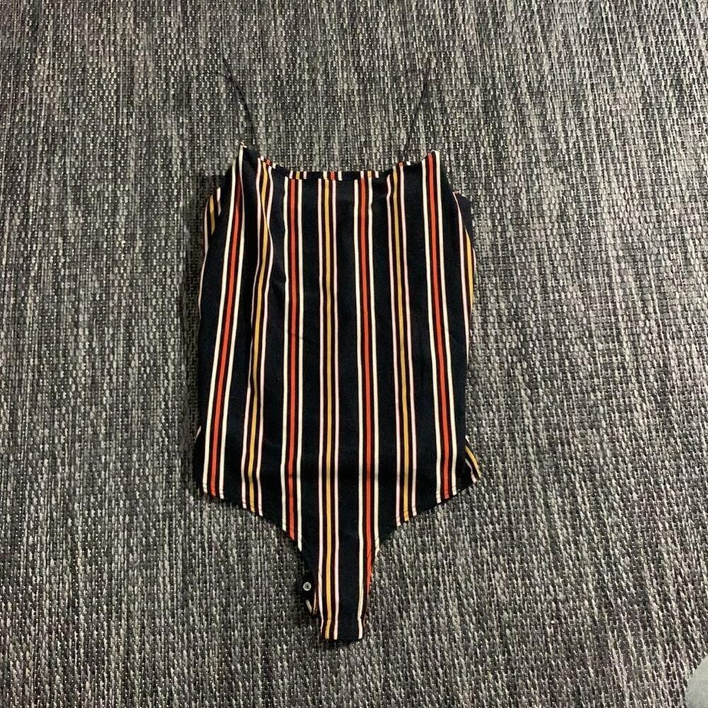 A'gaci Bodysuit Yellow Orange Black White Striped Size Medium